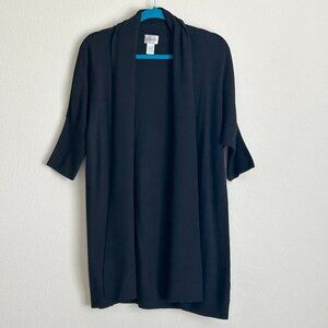 Chicos Women Sweater Cardigan Size M 1 Black Open Shawl Front Half Dolman Sleeve